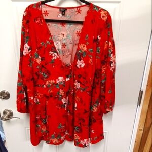 Torrid Eyelet Lace-Up Babydoll Top - Challis Floral Red Size‎ 1